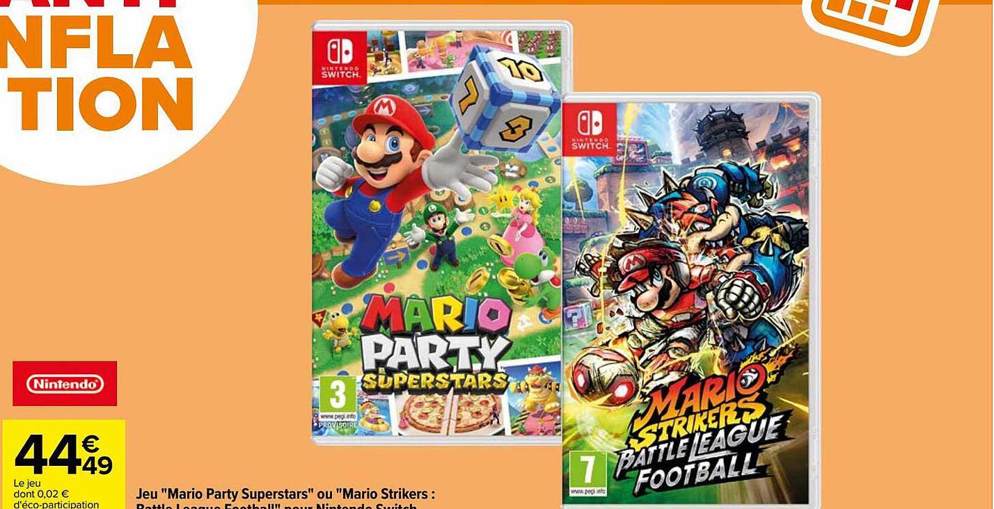 jeu "mario party superstars" ou "mario strikers : battle league football" pour nintendo switch