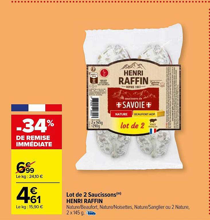 lot de 2 saucissons henri raffin