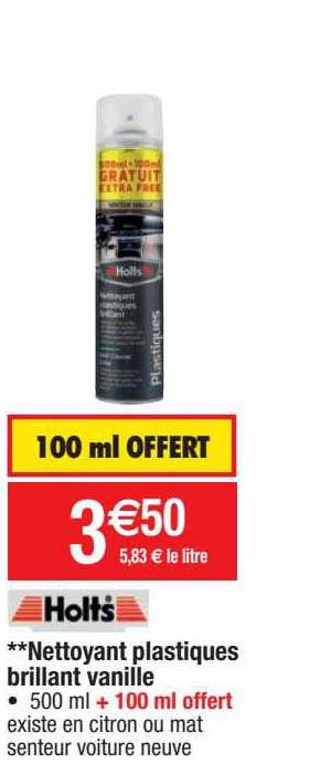 nettoyant plastiques brillant vanille holts