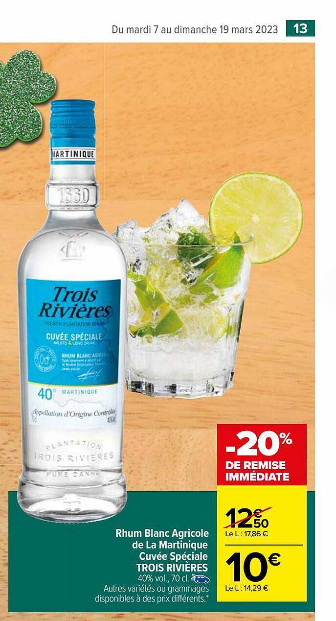 rhum blanc agricole de la martinique cuvée spéciale trois rivières