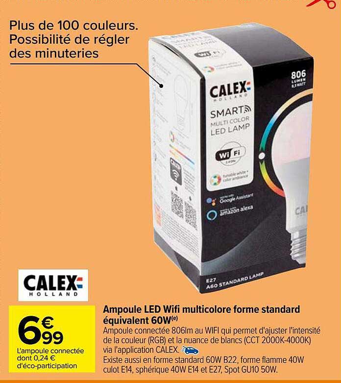 ampoule led wifi multicolore forme standard équivalent 60w calex
