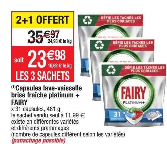 capsules lave-vaisselle brise fraîche platinum+ fairy