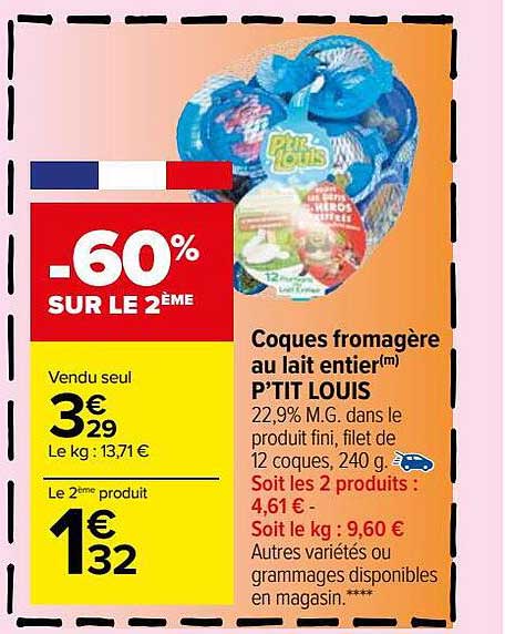 coques fromagère au lait entier p'tit louis