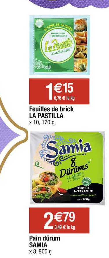 feuilles de brick la pastilla, pain dürüm samia