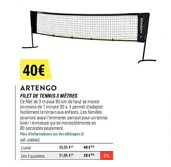 filet de tennis 3 mètres artengo