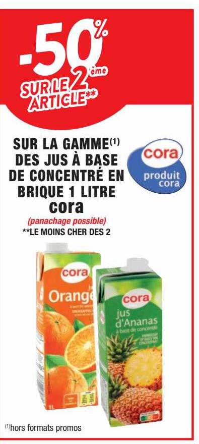 la gamme des jus à base de concentré en brique 1 litre cora