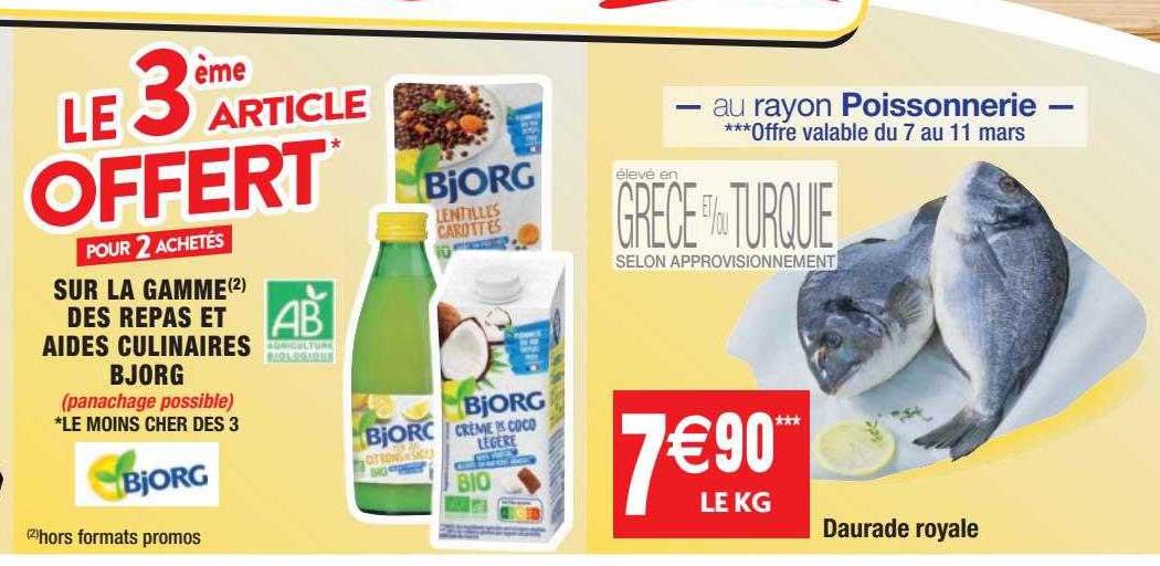 la gamme des repas et aides culinaires bjorg, daurade royale