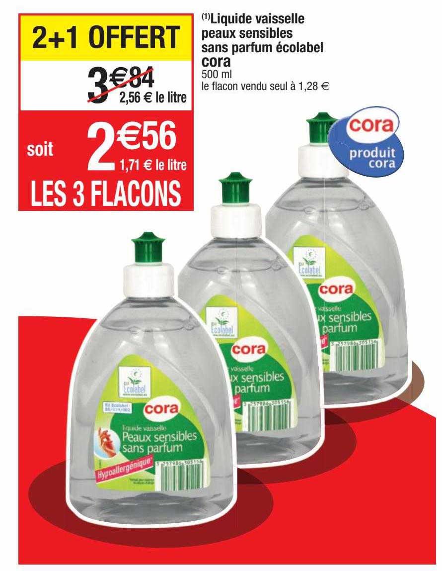 liquide vaisselle peaux sensibles sans parfum écolabel cora