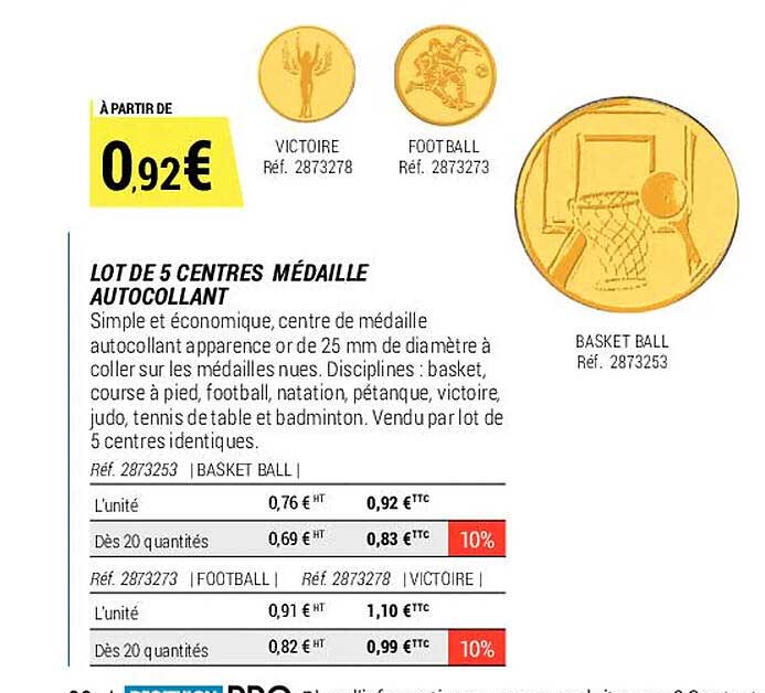 lot de 5 centres médaille autocollant