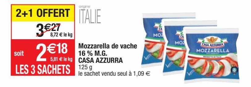 mozzarella de vache 16% m.g. casa azzurra
