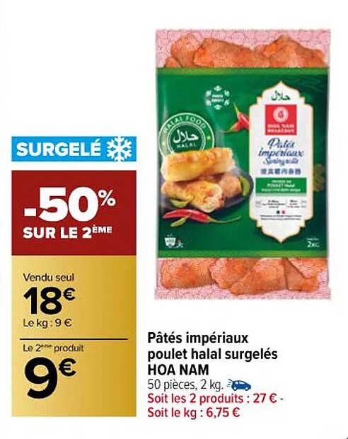 pâtés impériaux poulet halal surgelés hoa nam