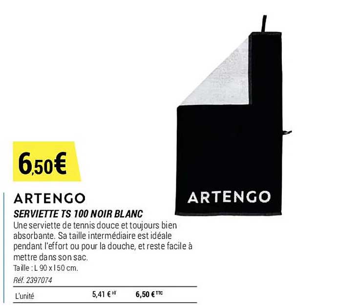 Serviette Ts 100 Noir Blanc Artengo
