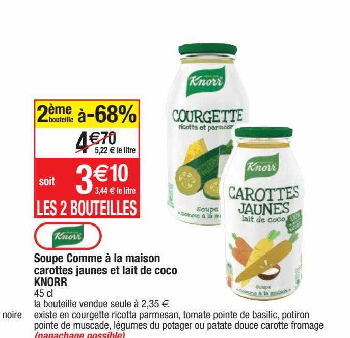 soupe comme à la maison carottes jaunes et lait de coco knorr