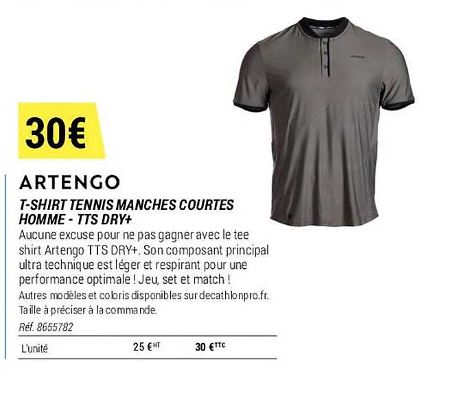 t-shirt tennis manches courtes homme - tts dry+ artengo