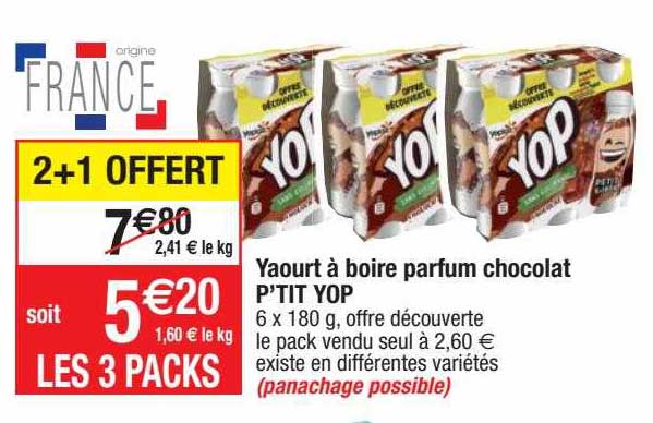 Yaourt à Boire Parfum Chocolat P'tit Yop