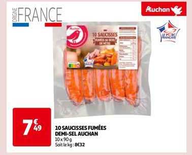 10 saucisses fumées demi-sel auchan