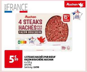 4 steaks hachés pur bœuf façon bouchère auchan