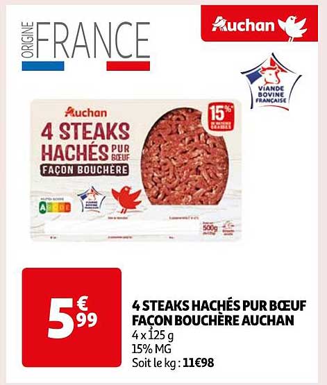 4 steaks hachés pur bœuf façon bouchère auchan