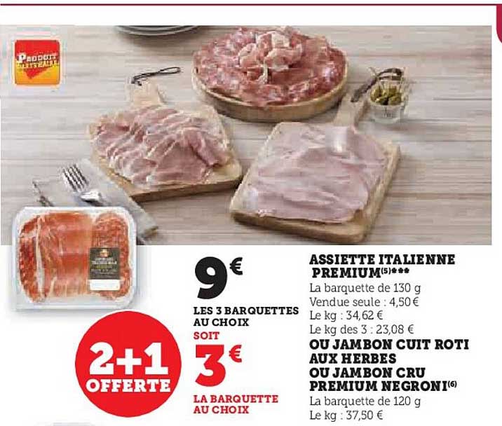 Assiette Italienne Premium Ou Jambon Cuit Rôti Aux Herbes Uou Jambon Cru Premium Negroni