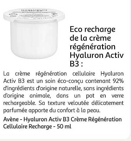 avène - hyaluron activ b3 crème régénération cellulaire recharge - 50 ml
