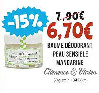 baume déodorant peau sensible mandarine clémence & vivien