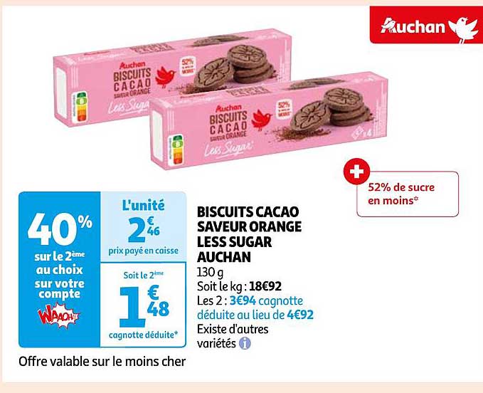 biscuits cacao saveur orange less sugar auchan