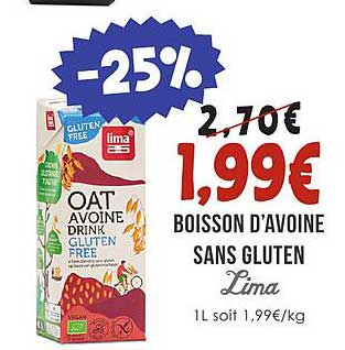 boisson d'avoine sans gluten lima