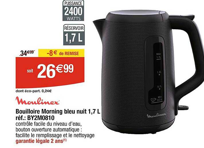 bouilloire morning bleu nuit 1,7 l moulinex