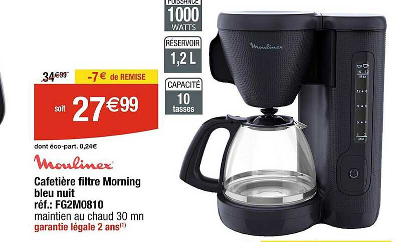 cafetière filtre morning bleu nuit moulinex