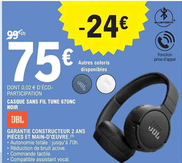 casque sans fil tune 670nc noir jbl