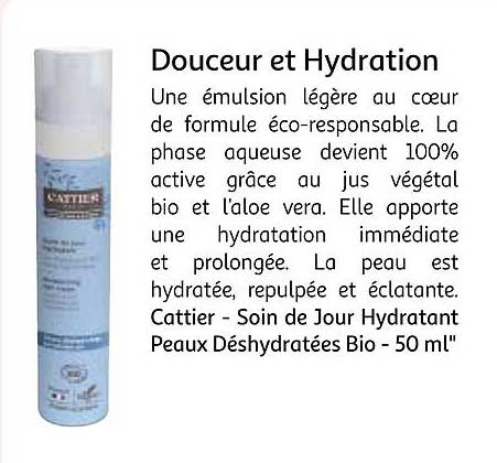 cattier - soin de jour hydratant peaux déshydratées bio - 50 ml