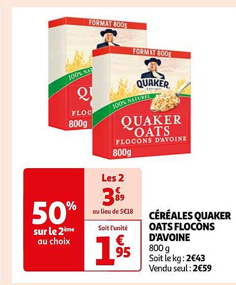 céréales quaker oats flocons d'avoine