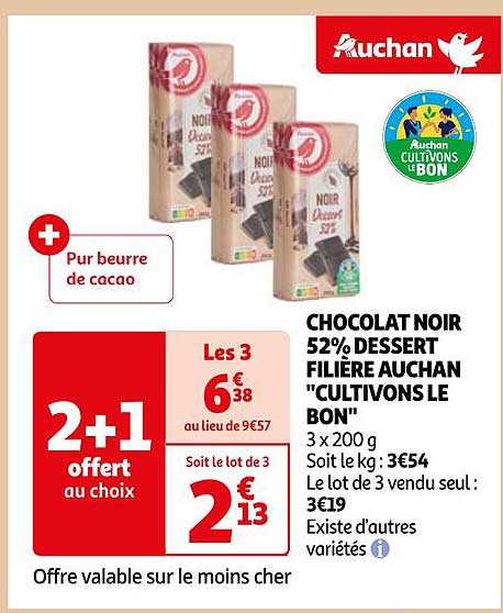 chocolat noir 52% dessert filière auchan "cultivons le bon"