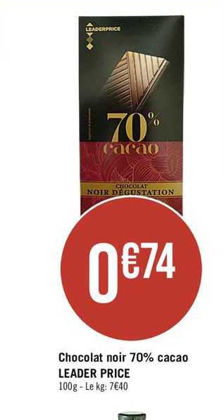 chocolat noir 70% cacao leader price