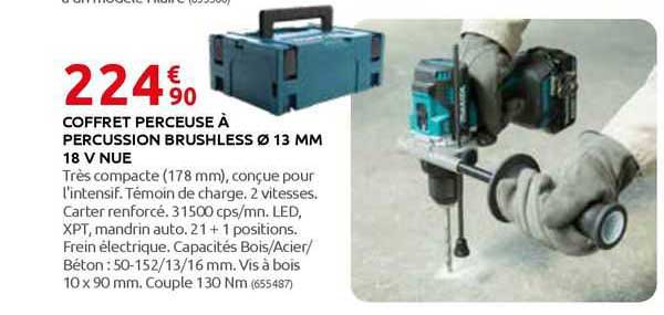 coffret perceuse à percussion brushless ø 13 mm 18 v nue