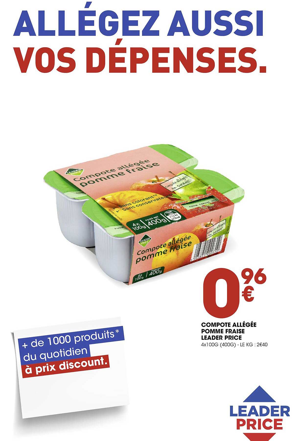 compote allégée pomme fraise leader price