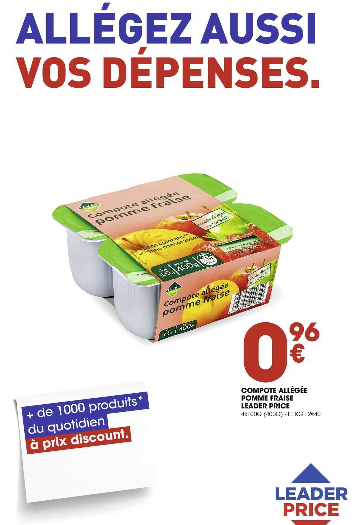 compote allégée pomme fraise leader price