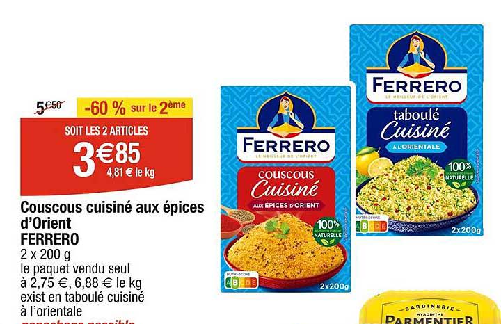 couscous cuisiné aux épices d'orient ferrero
