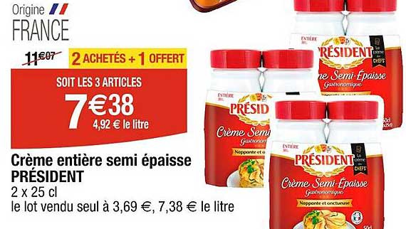 crème entière semi épaisse président