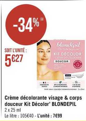 crme décolorante visage & corps douceur kit décolor' blondepil