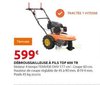 débroussailleuse à fils tdf 600 tr temver