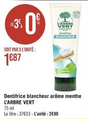 dentifrice blancheur arôme menthe l'arbre vert
