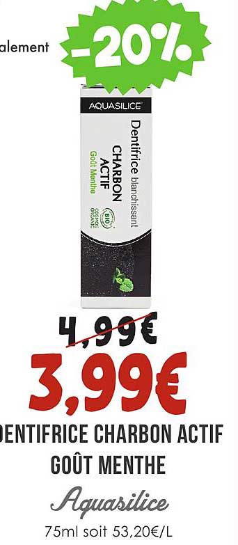 dentifrice charbon actif goût menthe aquasilice
