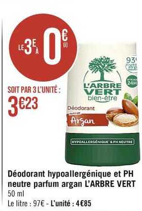 déodorant hypoallergénique et ph neutre parfum argan l'arbre vert