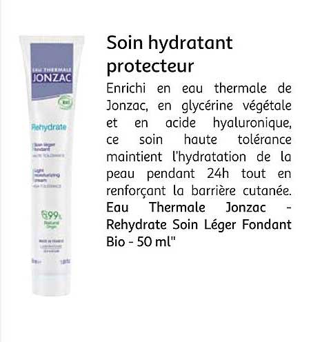 eau thermale jonzac - rehydrate soin léger fondant bio - 50 ml