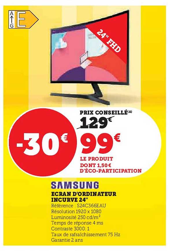 écran d'ordinateur incurvé 24" samsung
