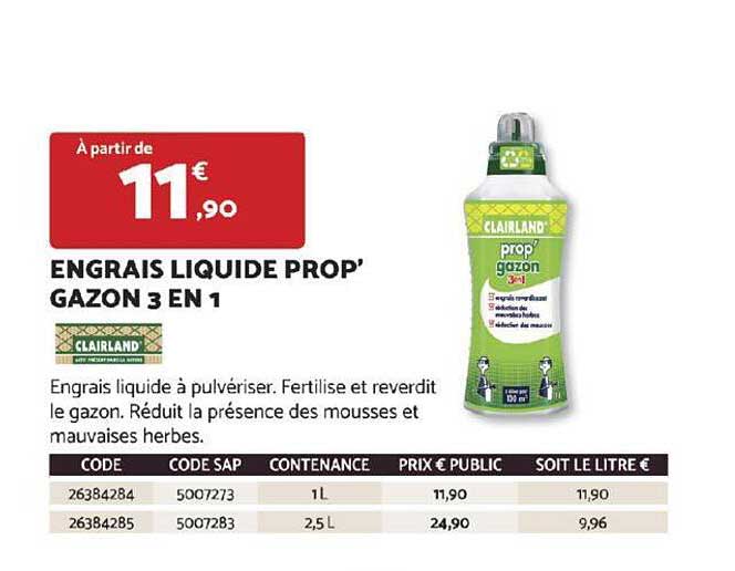 engrais liquide prop' gazon 3 en 1 clairland