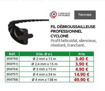 fil débroussailleuse professionnel cyclone temver