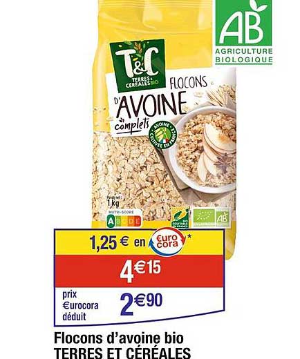 flocons d'avoine bio terres et céréales