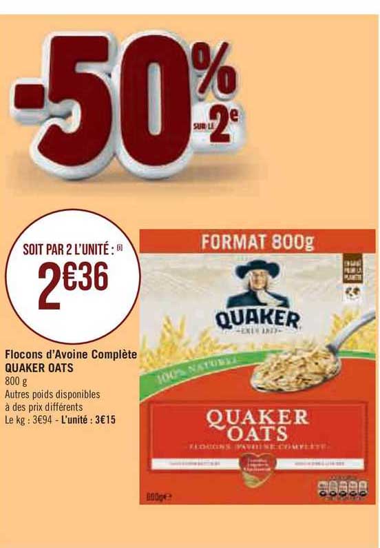 flocons d'avoine complète quaker oats